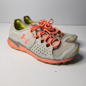 Under Armour Womens Size 9 Running Shoes Gray Orange Athletic Trainer Sneakers